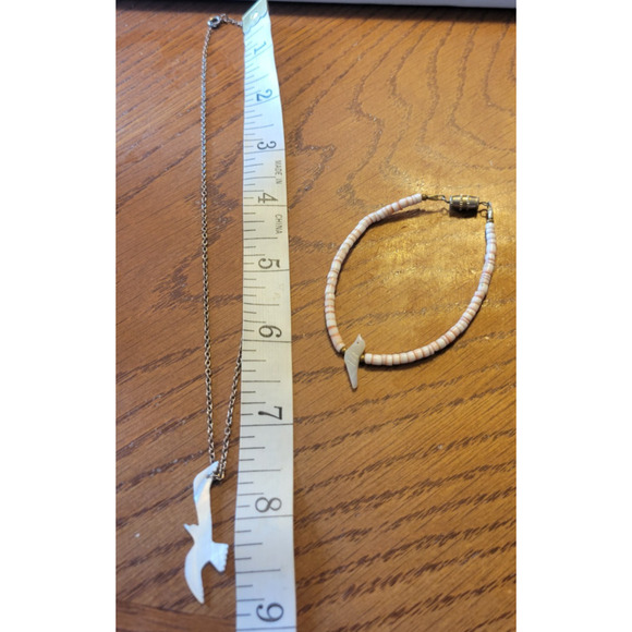 Vtg Estate Bracelet & Necklace Cut Shell Dove Birds Beach Jewelry Set Lot of 2 - Picture 2 of 9